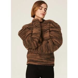 NAADAM Space Dyed Sweater Alpaca Merino Wool Blend Crew Neck Pleated Puff Sleeve